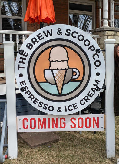 The Brew And Scoop Storefront Sign